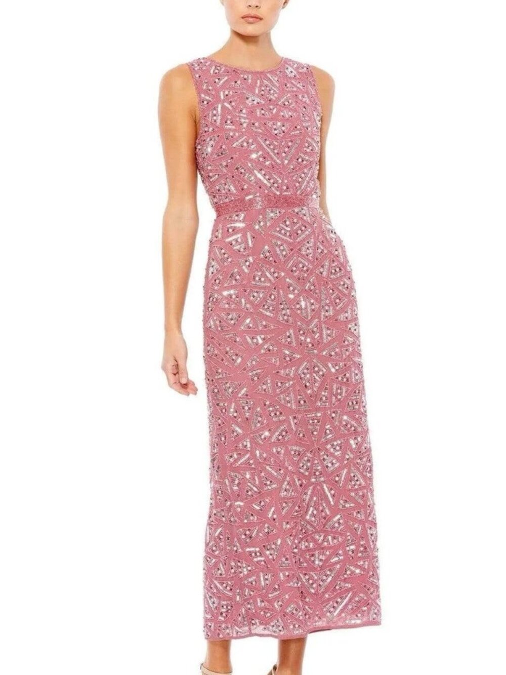MAC DUGGAL Size 2 Pink 93550 Sequin Beaded Midi Cocktail Dress Sleeveless NWT